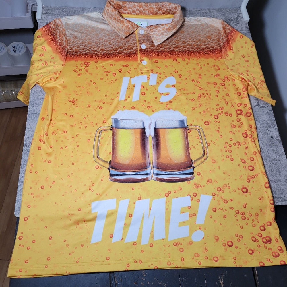 OBNOXIOUS GOLF Polo Sz Small The "OG" of Loud Golf It's Beer Time! Beer Mens